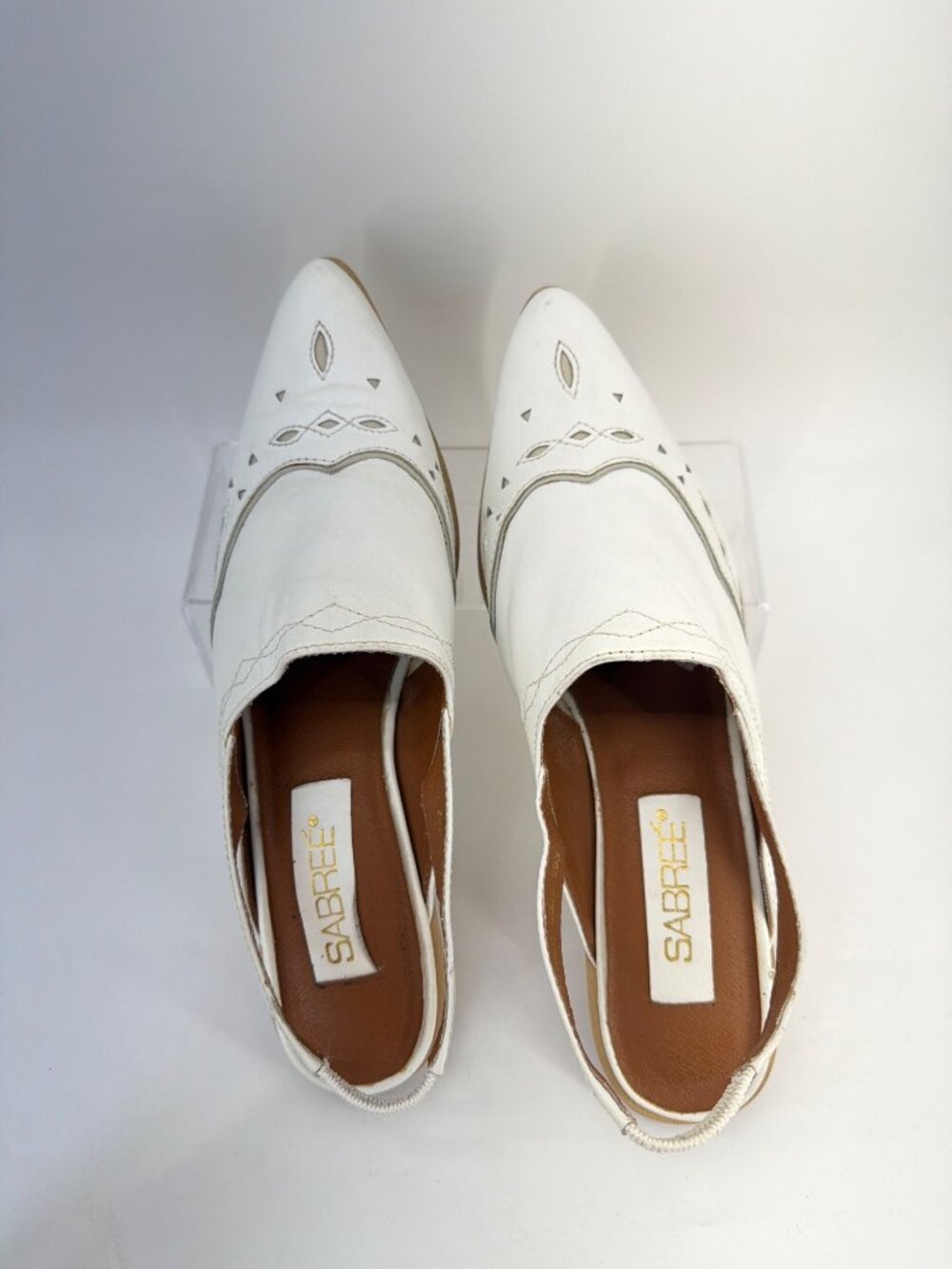Sabree Vintage Courtney Western Mules White Leather Womens Slingback Booties 9.5 - Picture 3 of 11